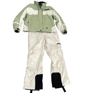 Spyder Women's Ski Jacket & Pants Set in Light Green and White